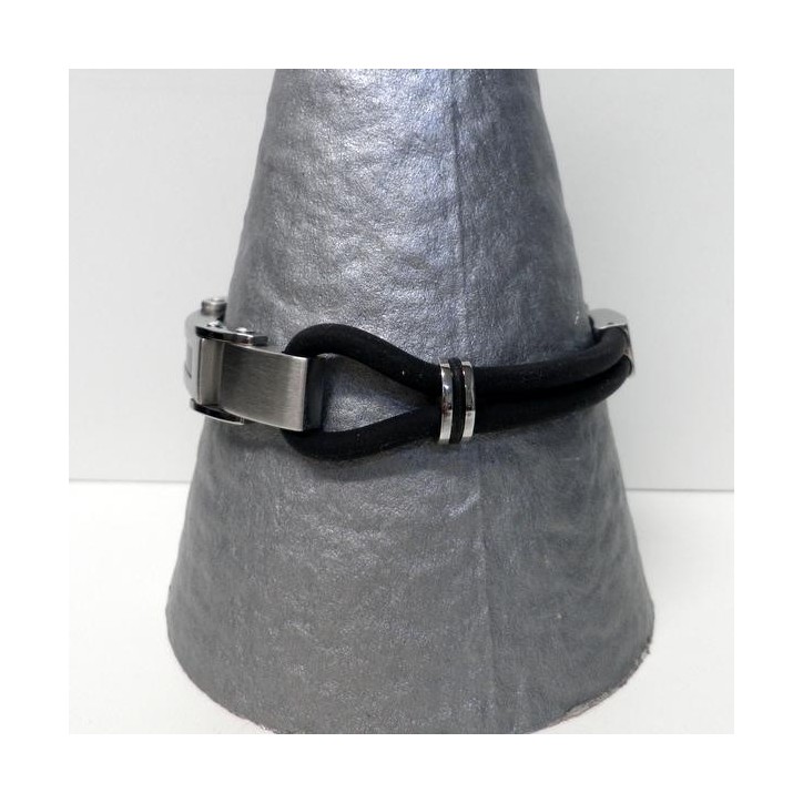 Bracelet Homme Lotus en Silicone noir et Acier , Bijoux Lotus