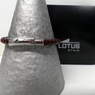 Bracelet Lotus Cuir Marron et Acier pour Homme , Bijoux Lotus
