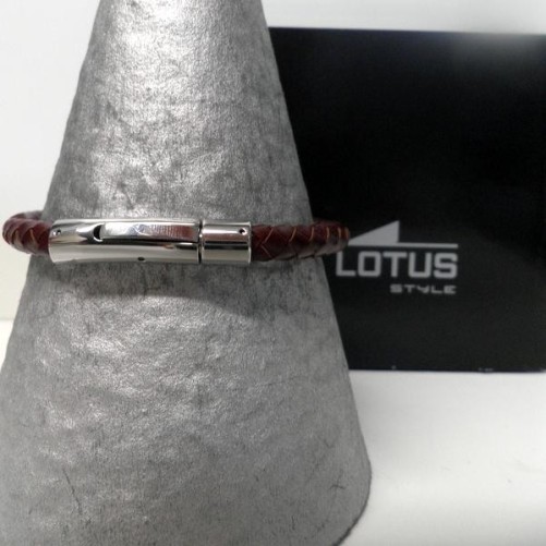 Bracelet Lotus Cuir Marron et Acier pour Homme , Bijoux Lotus
