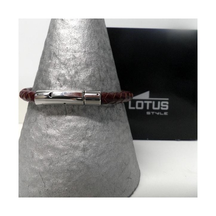 Bracelet Lotus Cuir Marron et Acier pour Homme , Bijoux Lotus