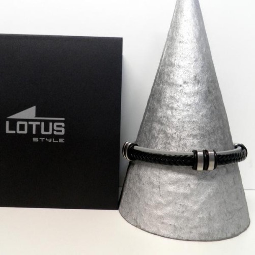 Bracelet Lotus pour Homme en Acier et Cuir noir , Bijoux Lotus