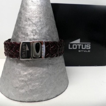 Bracelet Lotus Acier et Cuir Marron  , Bijoux Lotus