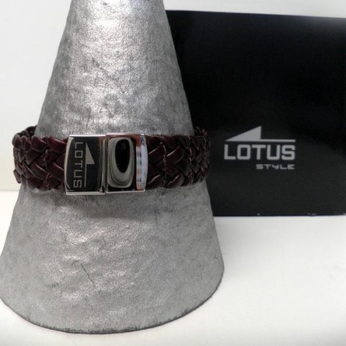 Bracelet Lotus Acier et Cuir Marron  , Bijoux Lotus