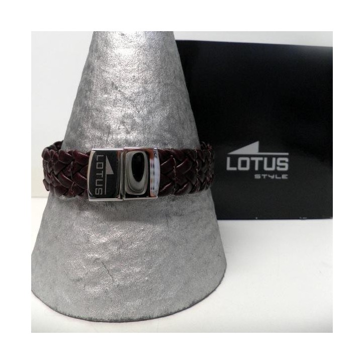 Bracelet Lotus Acier et Cuir Marron  , Bijoux Lotus
