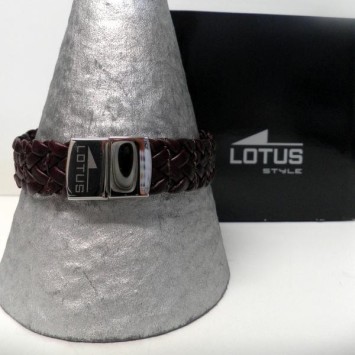 Bracelet Lotus Acier et Cuir Marron  , Bijoux Lotus
