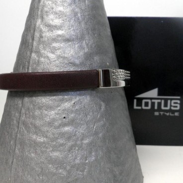 Bracelet Lotus pour Homme en Acier et Cuir Marron , Bijoux Lotus