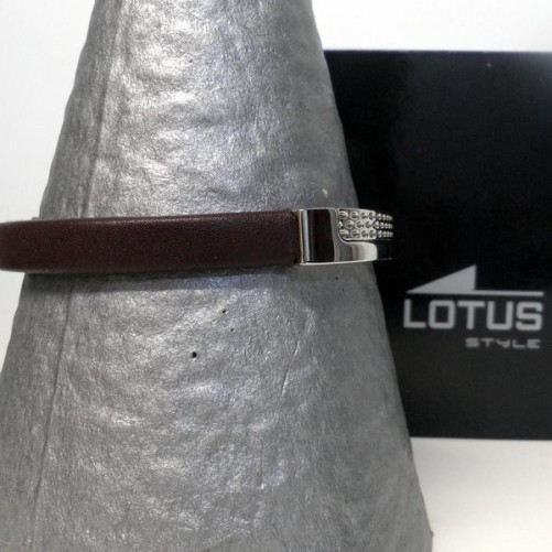 Bracelet Lotus pour Homme en Acier et Cuir Marron , Bijoux Lotus