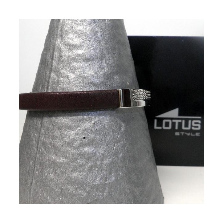 Bracelet Lotus pour Homme en Acier et Cuir Marron , Bijoux Lotus