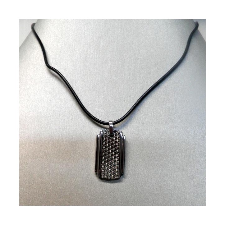 Collier Lotus pour Homme en Acier et Cuir Noir , Bijou Lotus