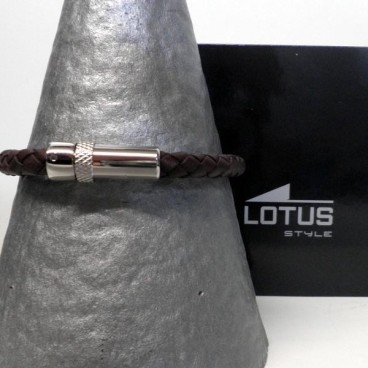 Bracelet Lotus pour Homme en Acier et Cuir Marron , Bijoux Lotus