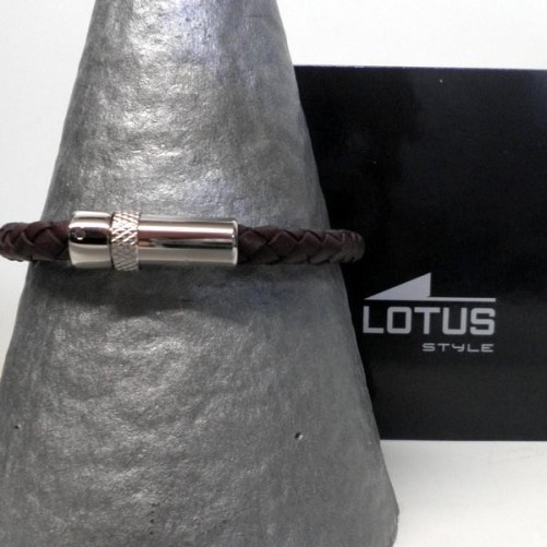 Bracelet Lotus pour Homme en Acier et Cuir Marron , Bijoux Lotus