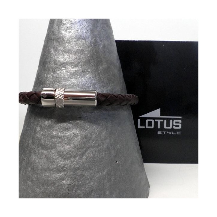 Bracelet Lotus pour Homme en Acier et Cuir Marron , Bijoux Lotus