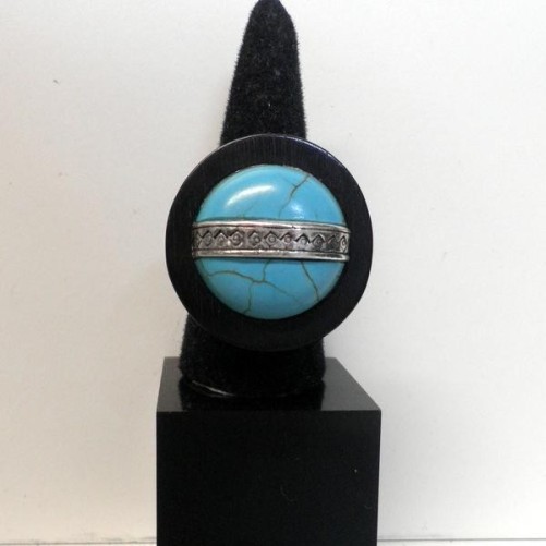 Bague Nature Collection Turquesa Ronde avec pierre Bleue , Bijoux Nature