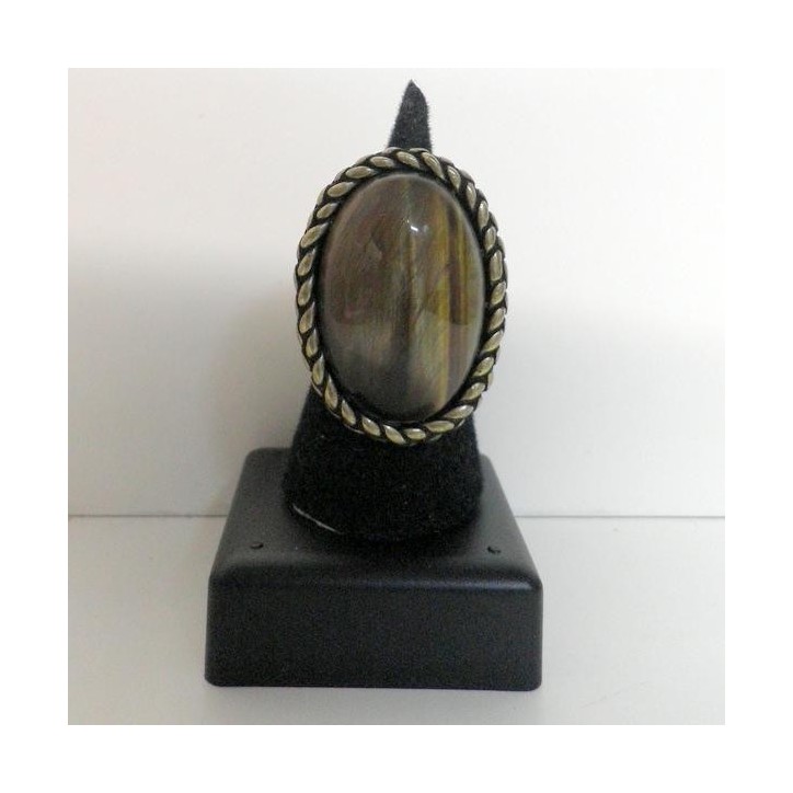Bague Nature Collection Himba en Metal Dore et Oeil de Tigre , Bijoux Nature