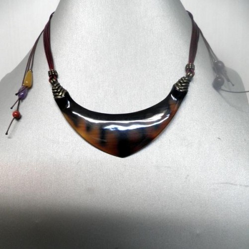 Collier Nature Collection Himba en Corne et Cuir , Bijoux Nature
