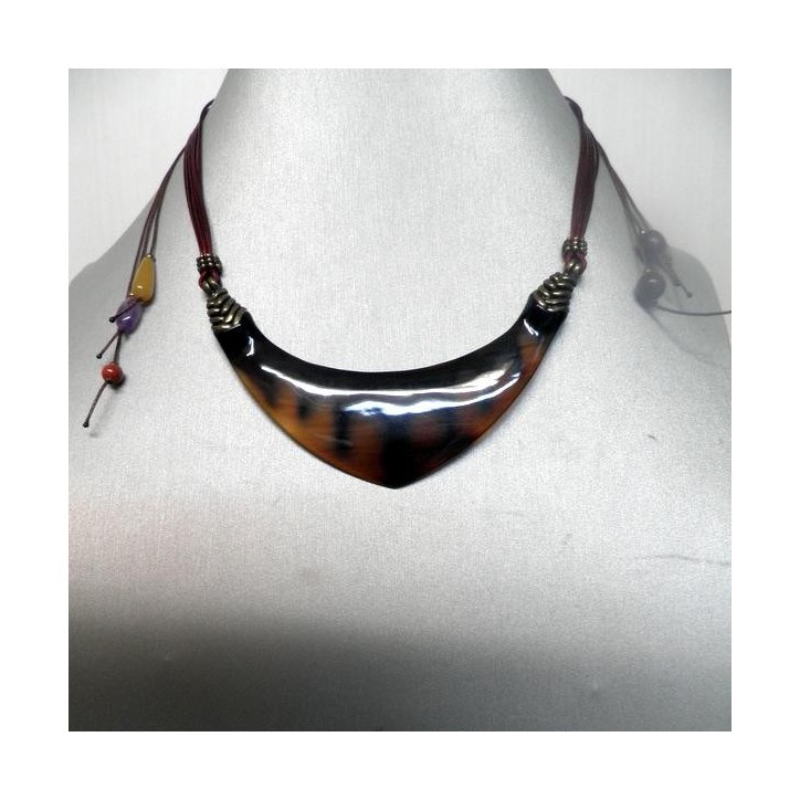 Collier Nature Collection Himba en Corne et Cuir , Bijoux Nature