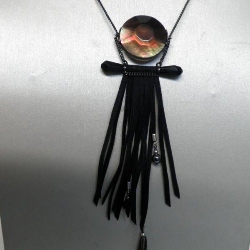 Sautoir Nature Collection Bageera en Metal Argente et Pierres , Bijoux Nature