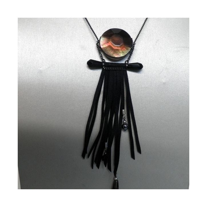 Sautoir Nature Collection Bageera en Metal Argente et Pierres , Bijoux Nature