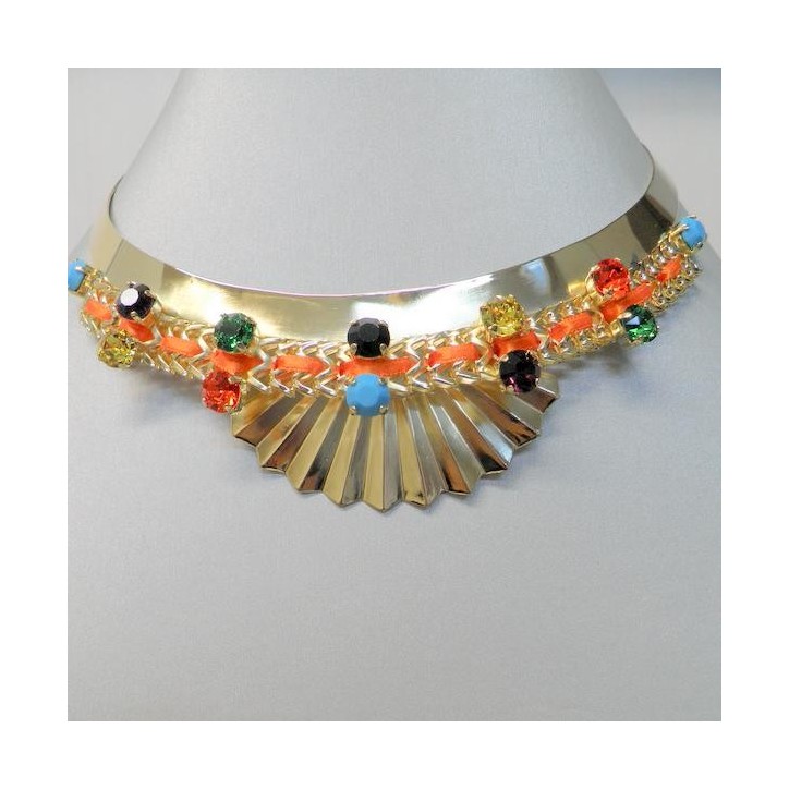 Collier Reminiscence collection Tropical rigide en metal dore , cristal de Swaro