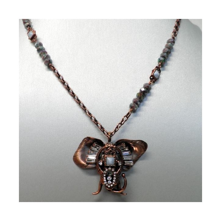 Sautoir Reminiscence collection Jungle Fever en metal cuivre , Resine et Cristal