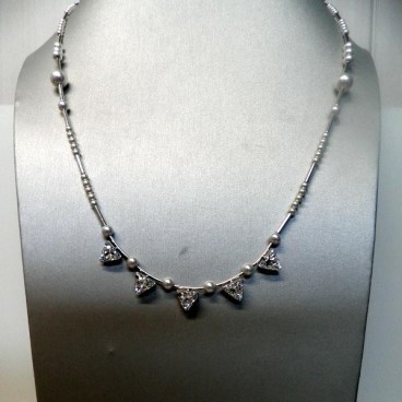 Sautoir Reminiscence Collection Elisabeth en Perles et Cristal de Swarovski , Bi