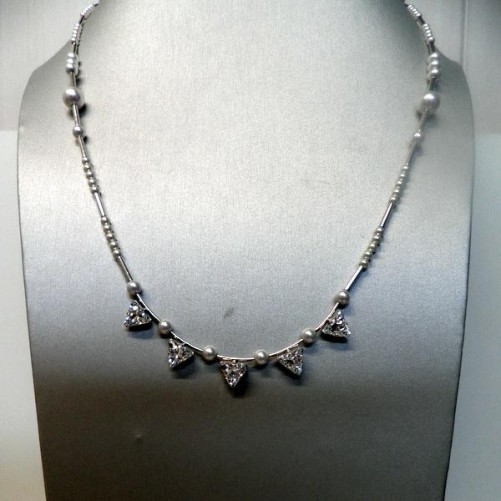 Sautoir Reminiscence Collection Elisabeth en Perles et Cristal de Swarovski , Bi