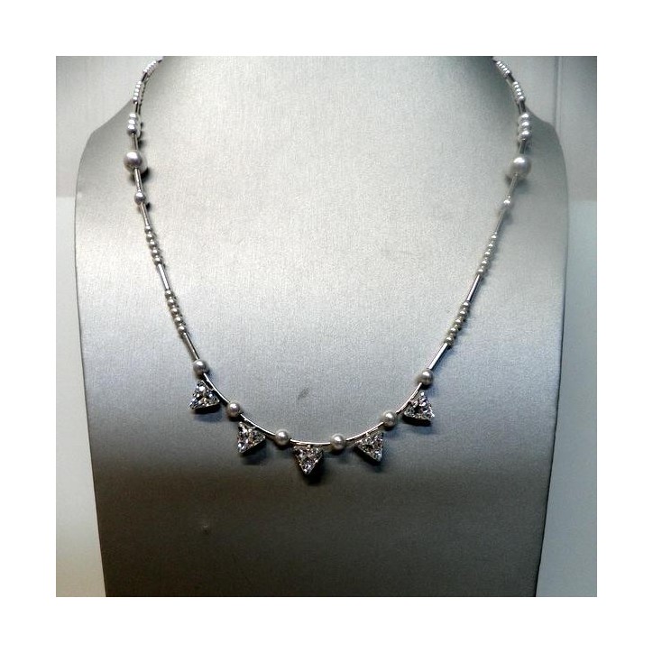 Sautoir Reminiscence Collection Elisabeth en Perles et Cristal de Swarovski , Bi