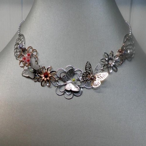 Collier Reminiscence Collection Butterfly en Metal Bicolore , Nacre , Bijoux Rem