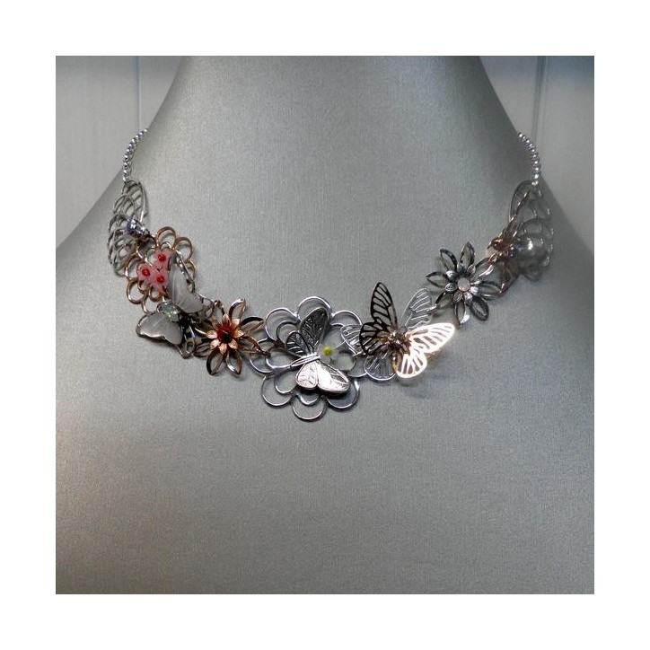Collier Reminiscence Collection Butterfly en Metal Bicolore , Nacre , Bijoux Rem
