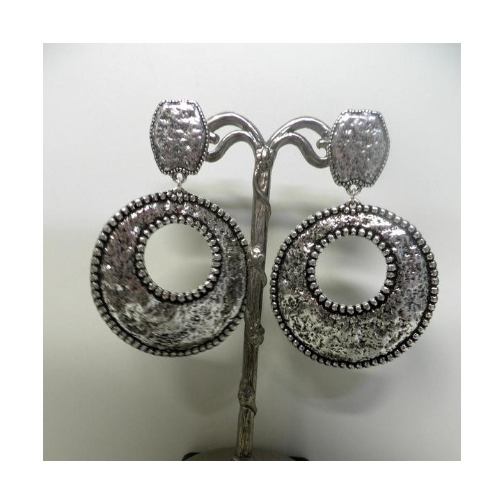 Boucles d'oreilles Shabada Pendantes Rondes Martelees , Bijoux Shabada